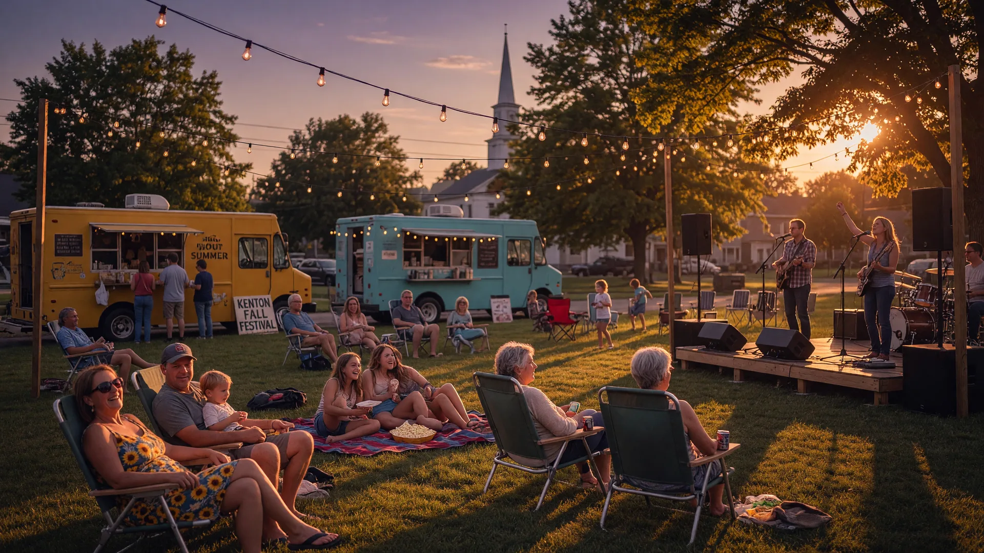 Summer community event in Northeast Ohio with people, lights, and local festivities