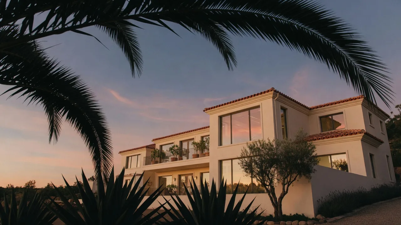 Estate at golden hour, Riverside