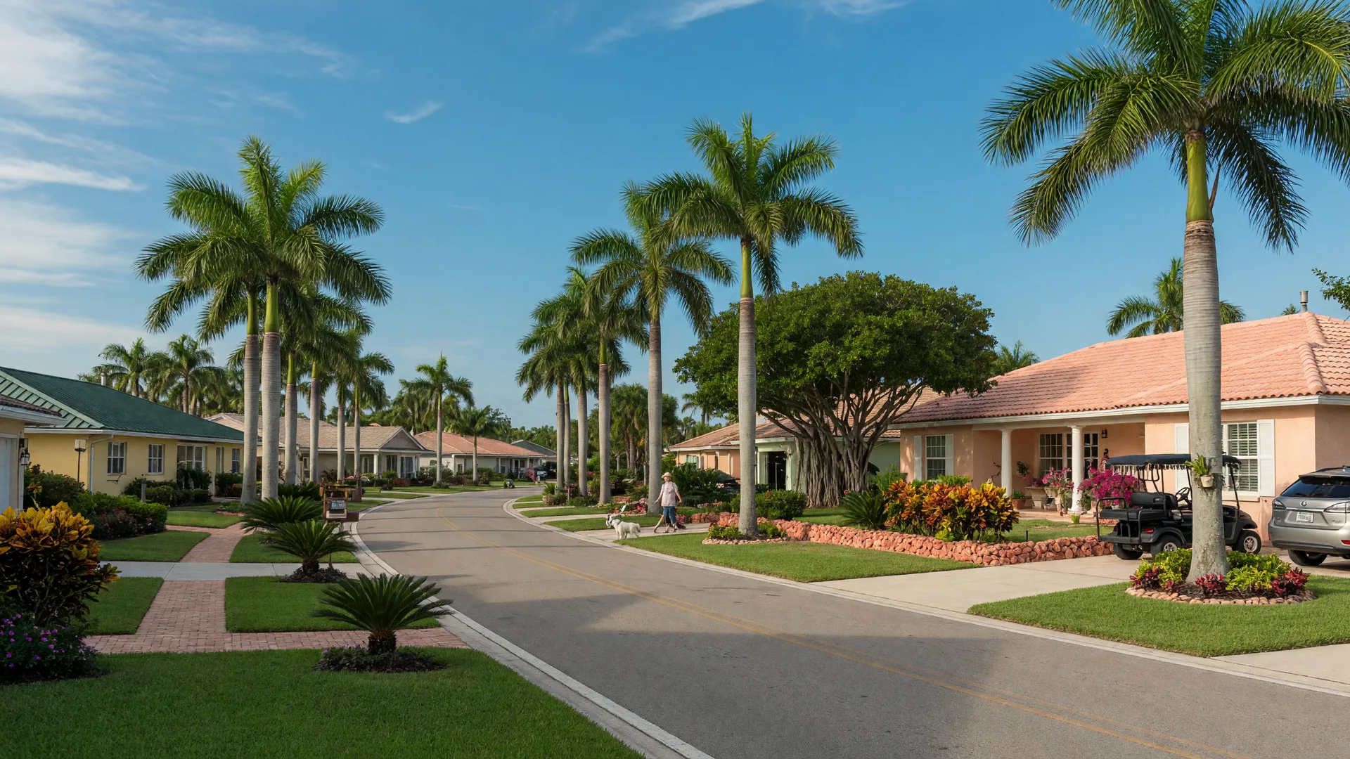 Serene Naples, Florida neighborhood with palm trees and well-maintained homes on a sunny day