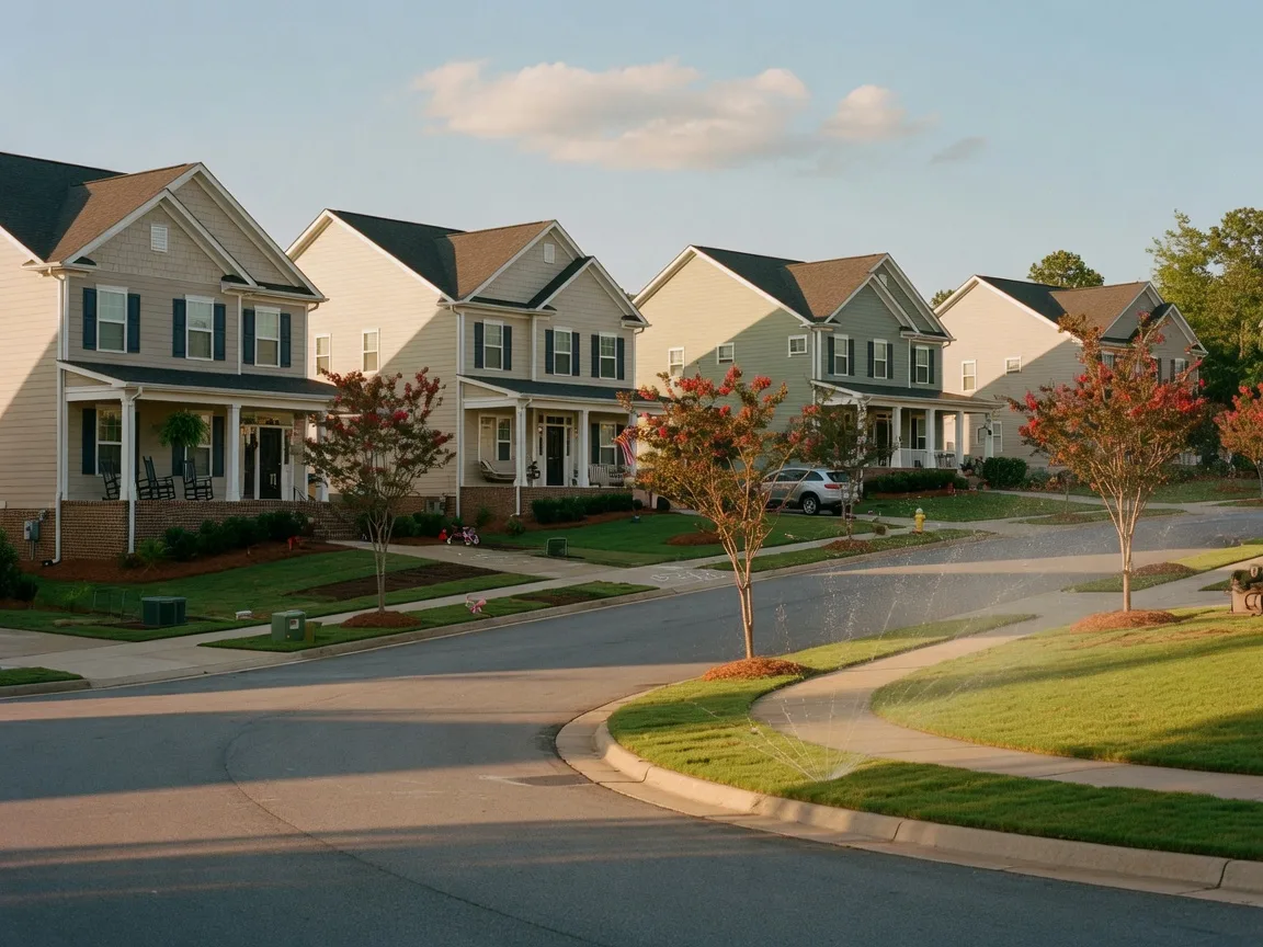 A quiet tree-lined cul-de-sac in a growing Gwinnett County community with newer two-story homes
