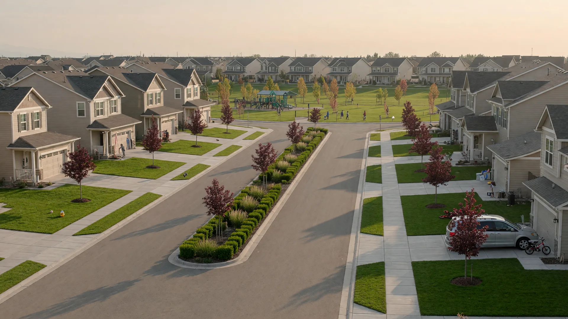 A master-planned Meridian neighborhood with green boulevards