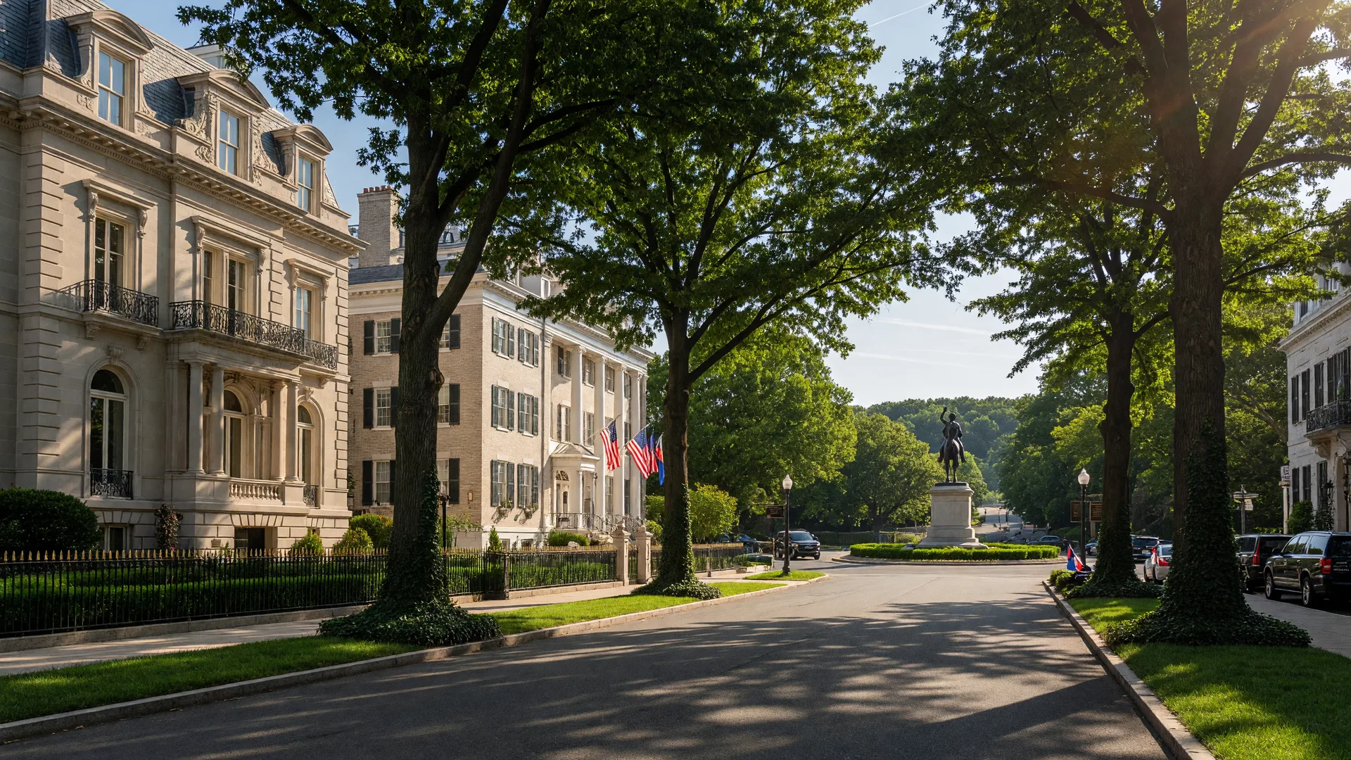 Stately mansions and tree-lined streets in Kalorama, Washington, DC
