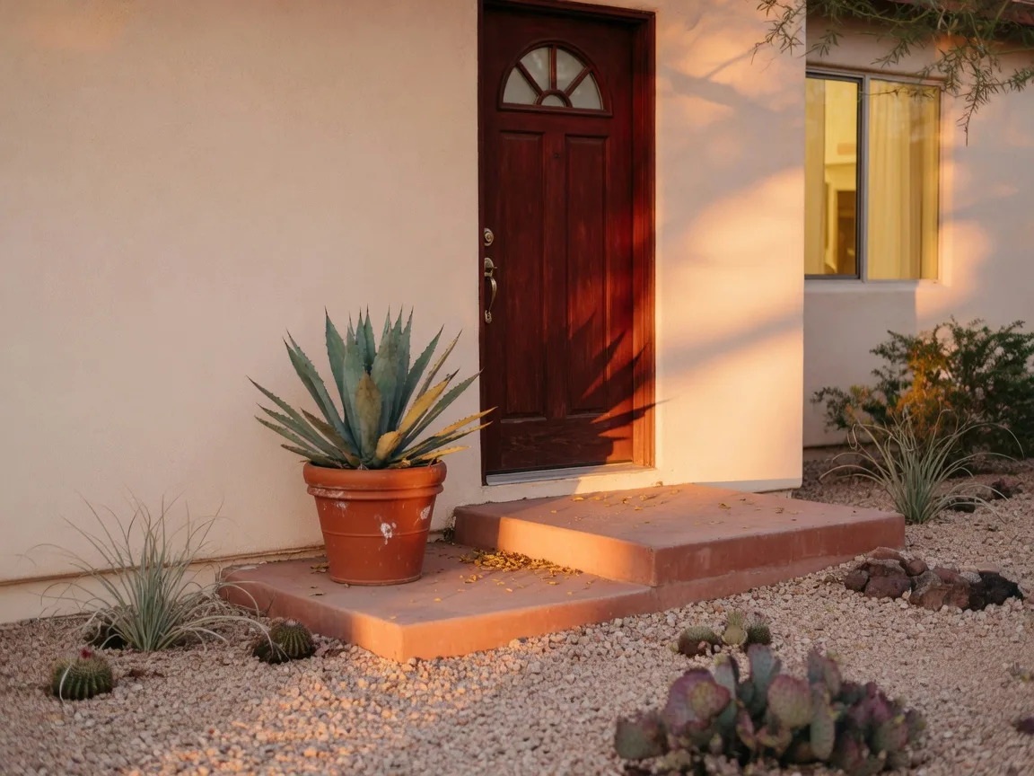 A welcoming Arizona front door at golden hour