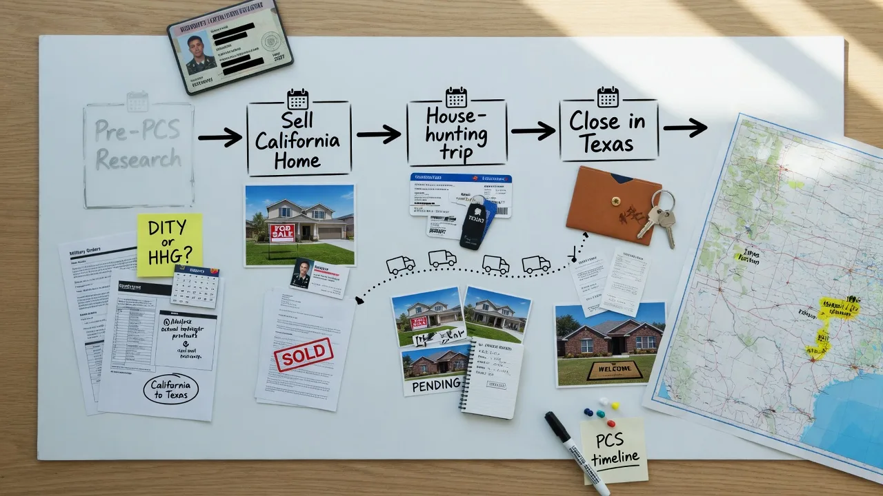 Timeline showing the California-to-Texas military relocation process