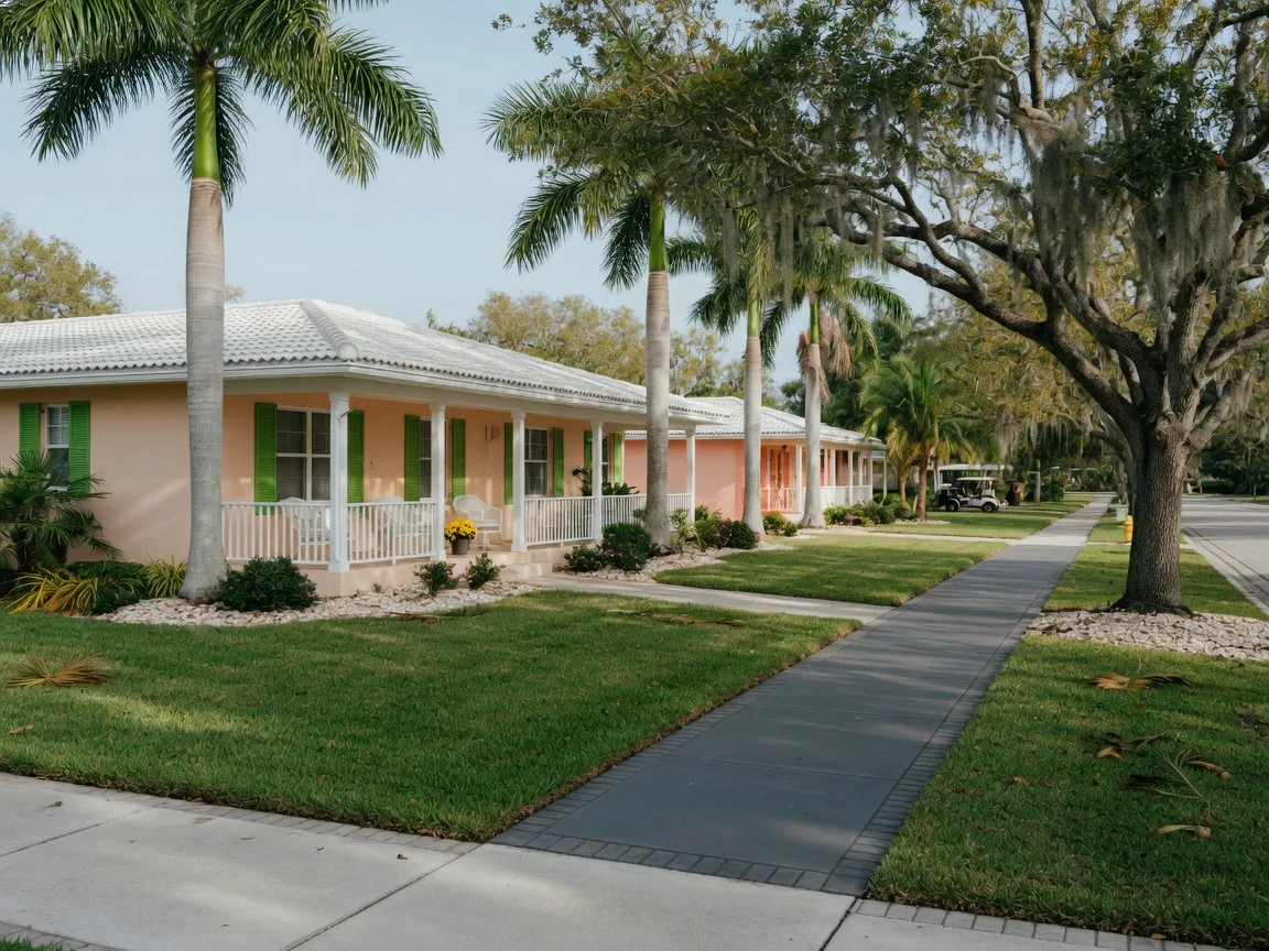 A quiet Fort Myers neighborhood street with palm trees and a well-kept Florida home, the kind of place veterans tell Diana they are looking for