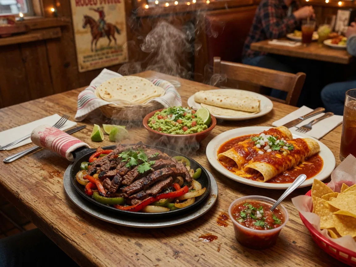 Sizzling beef fajitas, cheese enchiladas, and fresh guacamole at La Villa Mexican Restaurant in Atascocita