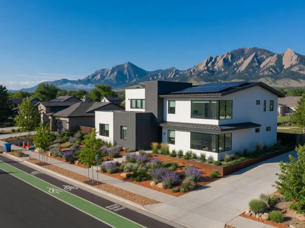 Modern home in Superior Colorado with contemporary design and views of the Rocky Mountain foothills