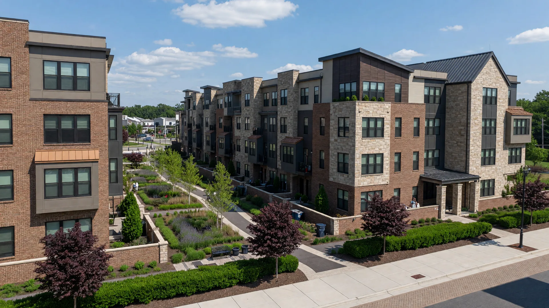 Condominium building in Wayne near Lancaster Avenue with modern entrance
