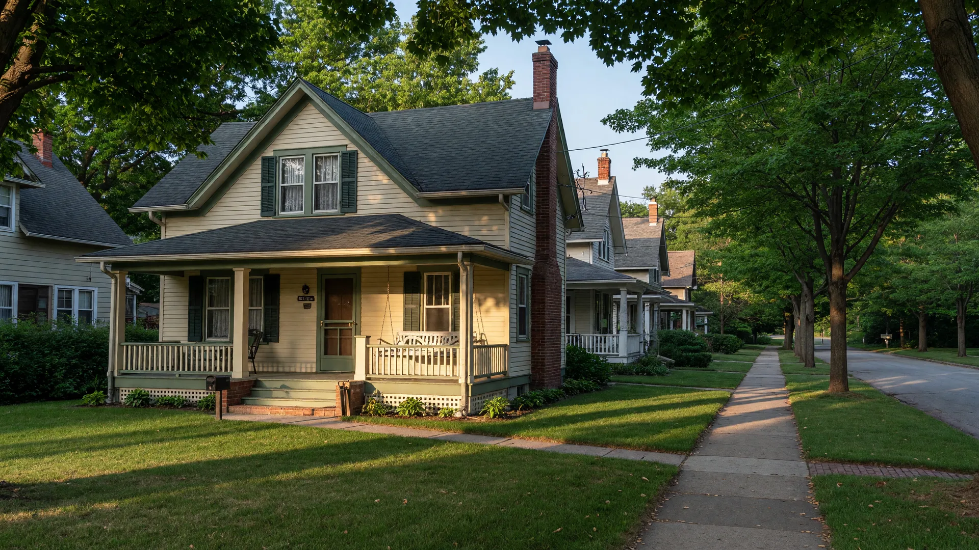 A charming 1920s character home with a front porch on a tree-lined street in the Eberwhite neighborhood of Ann Arbor