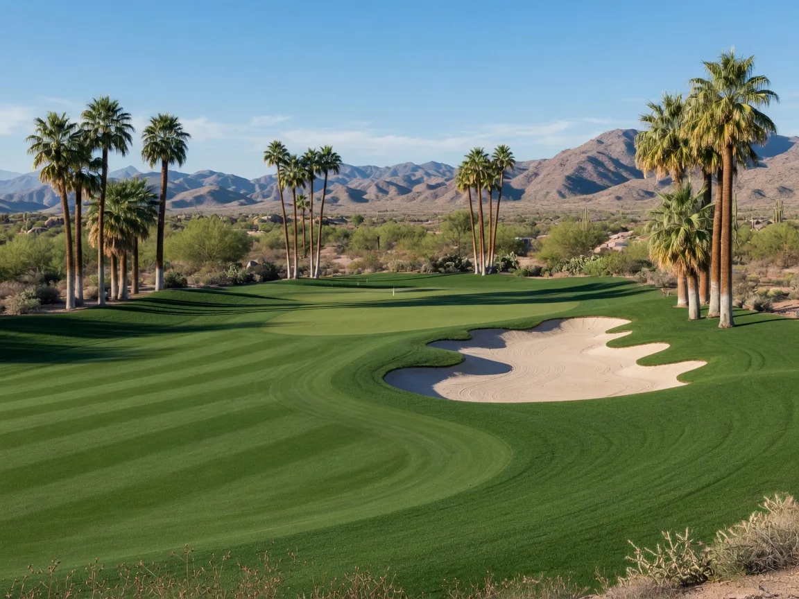Palm Valley golf course fairway lined with palm trees in Goodyear, Arizona