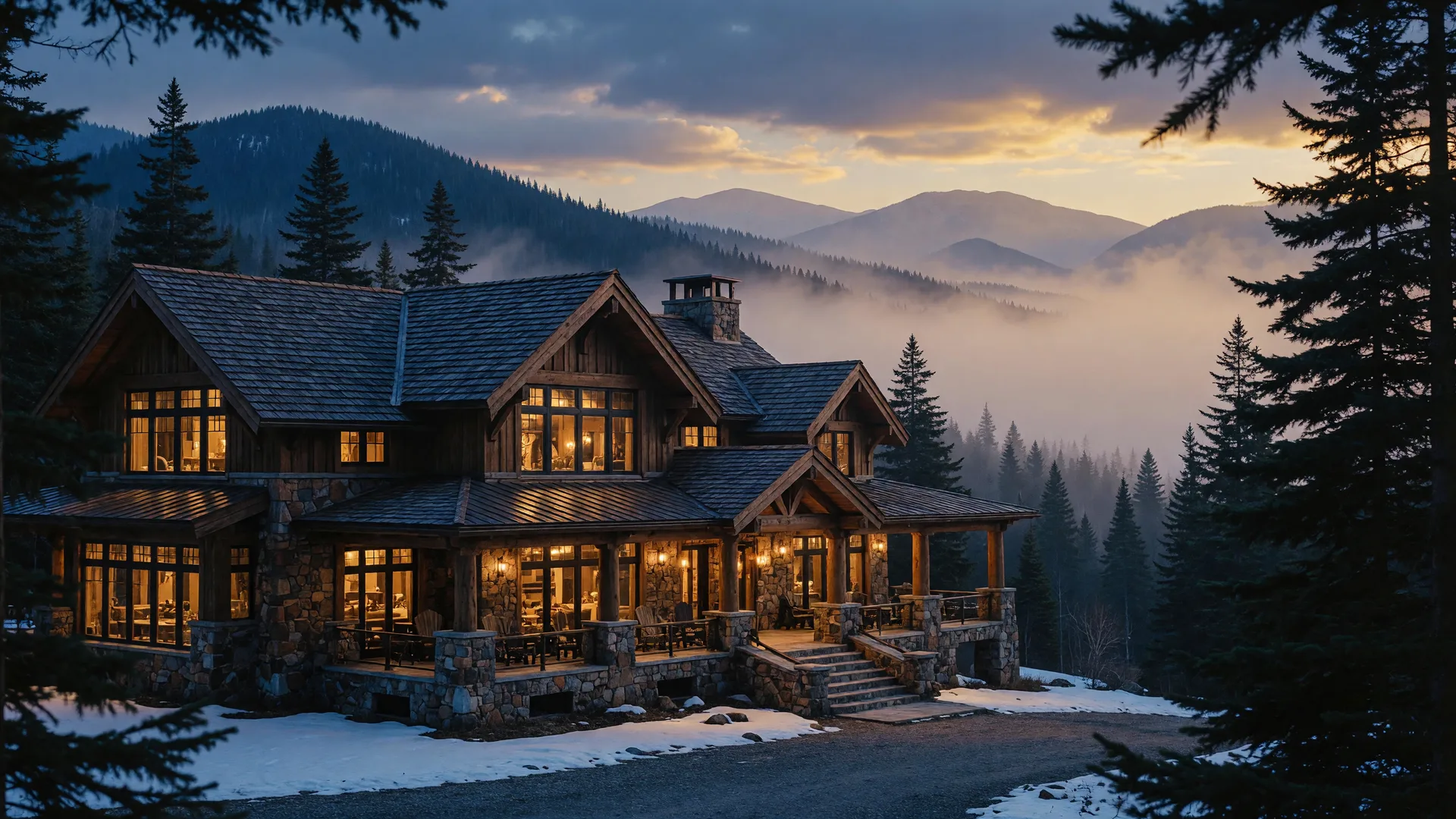 Mountain ridgelines at dusk