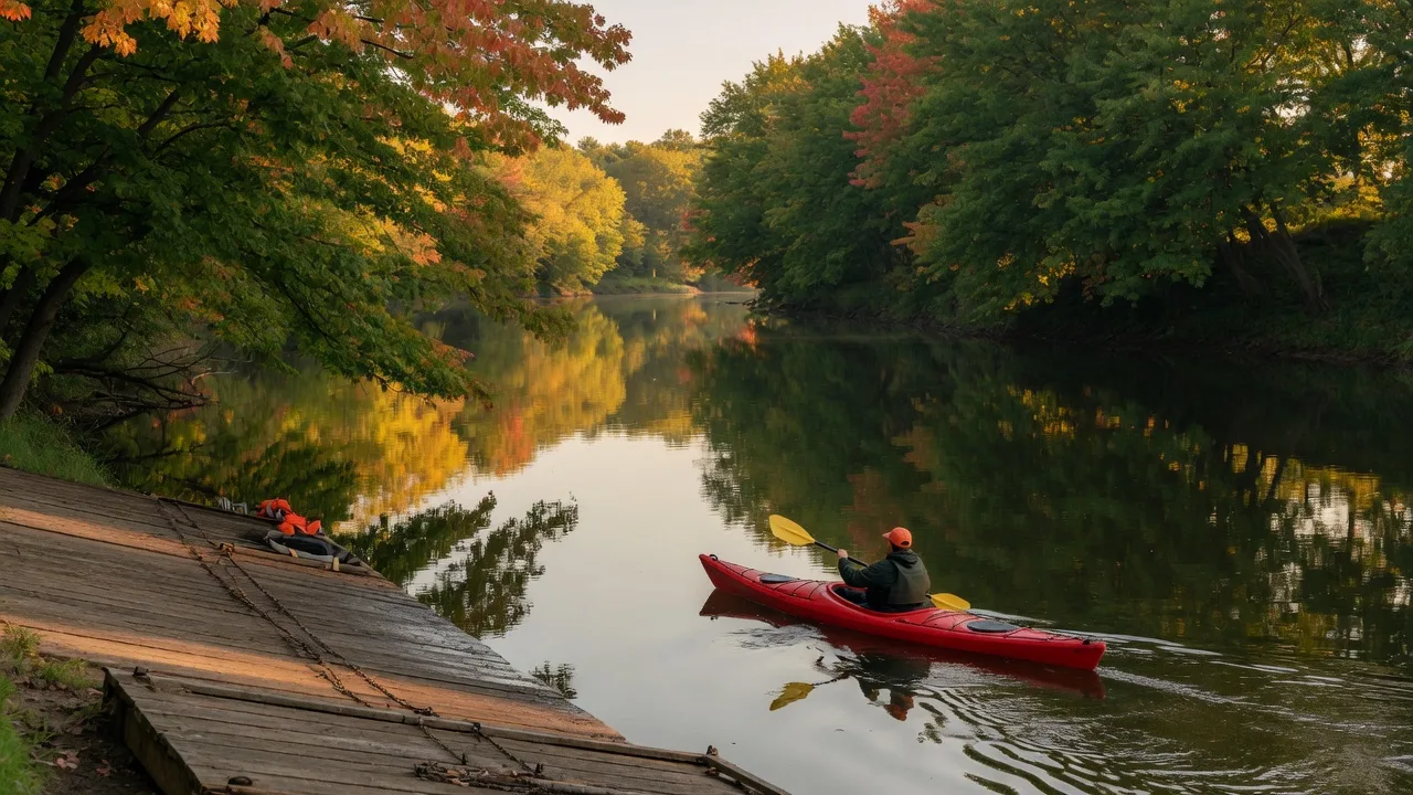 Kayaking on a calm Mid-Michigan lake or river