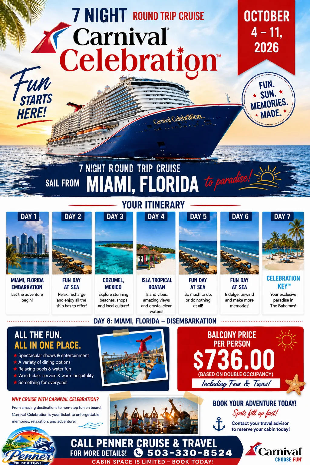 Oferta de crucero Carnival Celebration por el Caribe Occidental