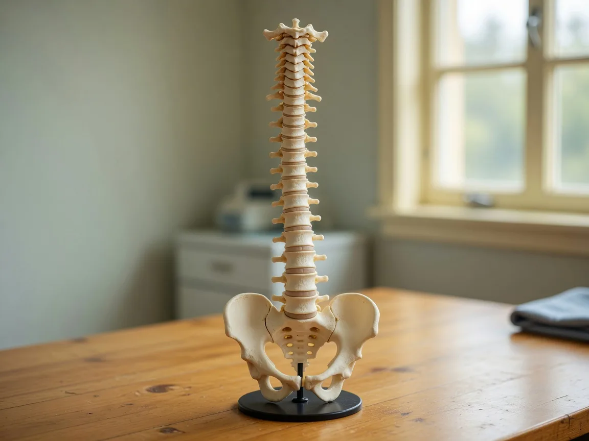 Anatomical spine model used for patient education at a chiropractic clinic