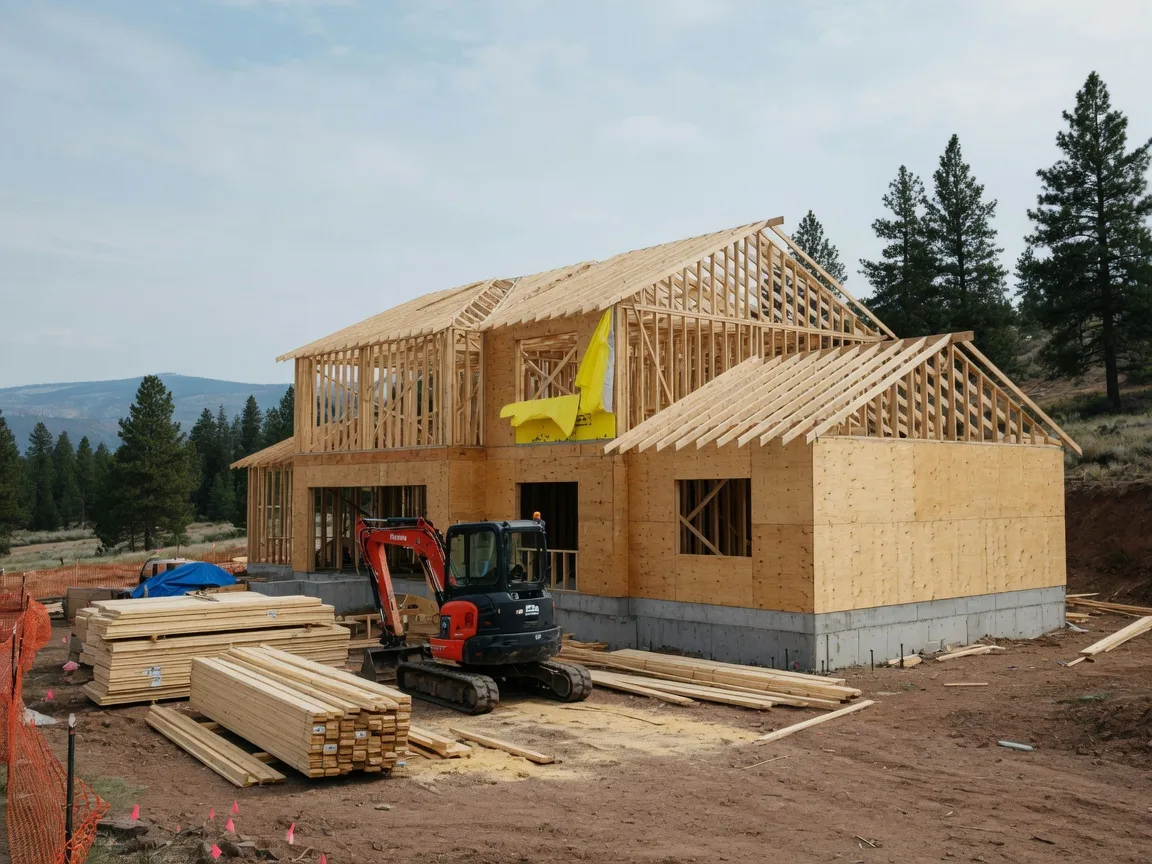 A framed new home under construction in Idaho