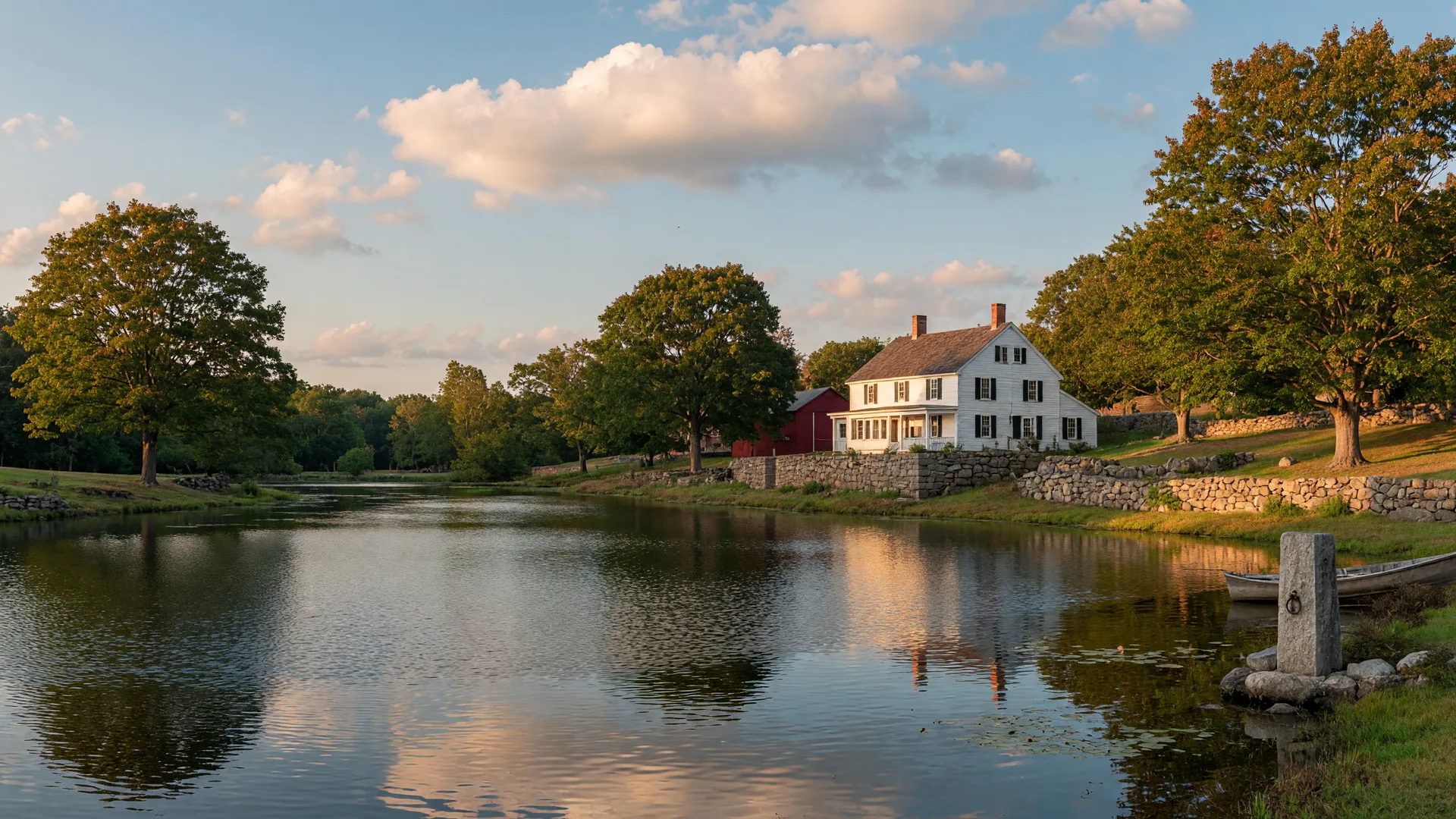 A pond and farmland in Wenham, Massachusetts