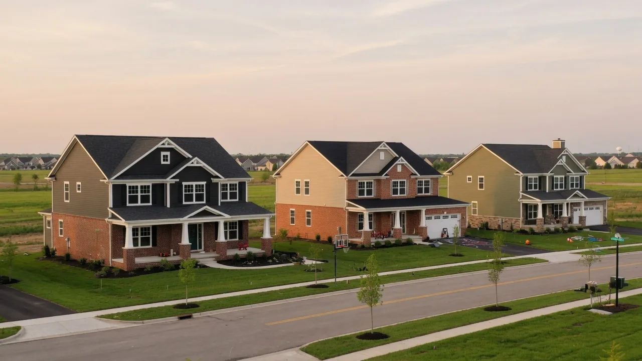 New construction traditional and craftsman homes in the Cleveland Ohio metro area on flat terrain