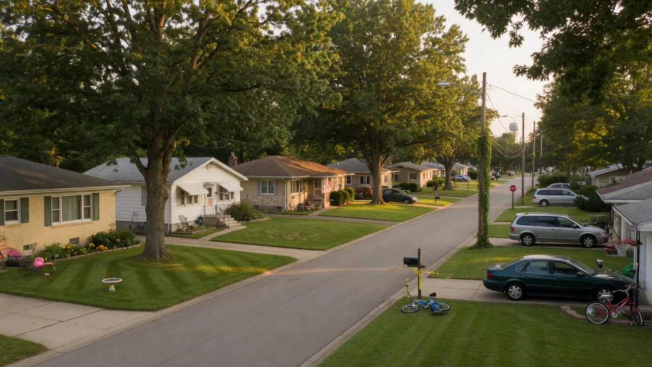 Tree-lined residential street in Griffith, Indiana