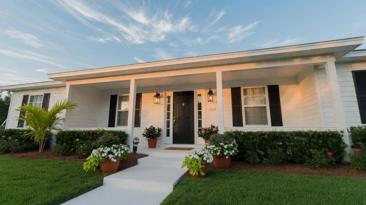 A freshly staged Florida home with white siding and landscaped lawn, ready to list