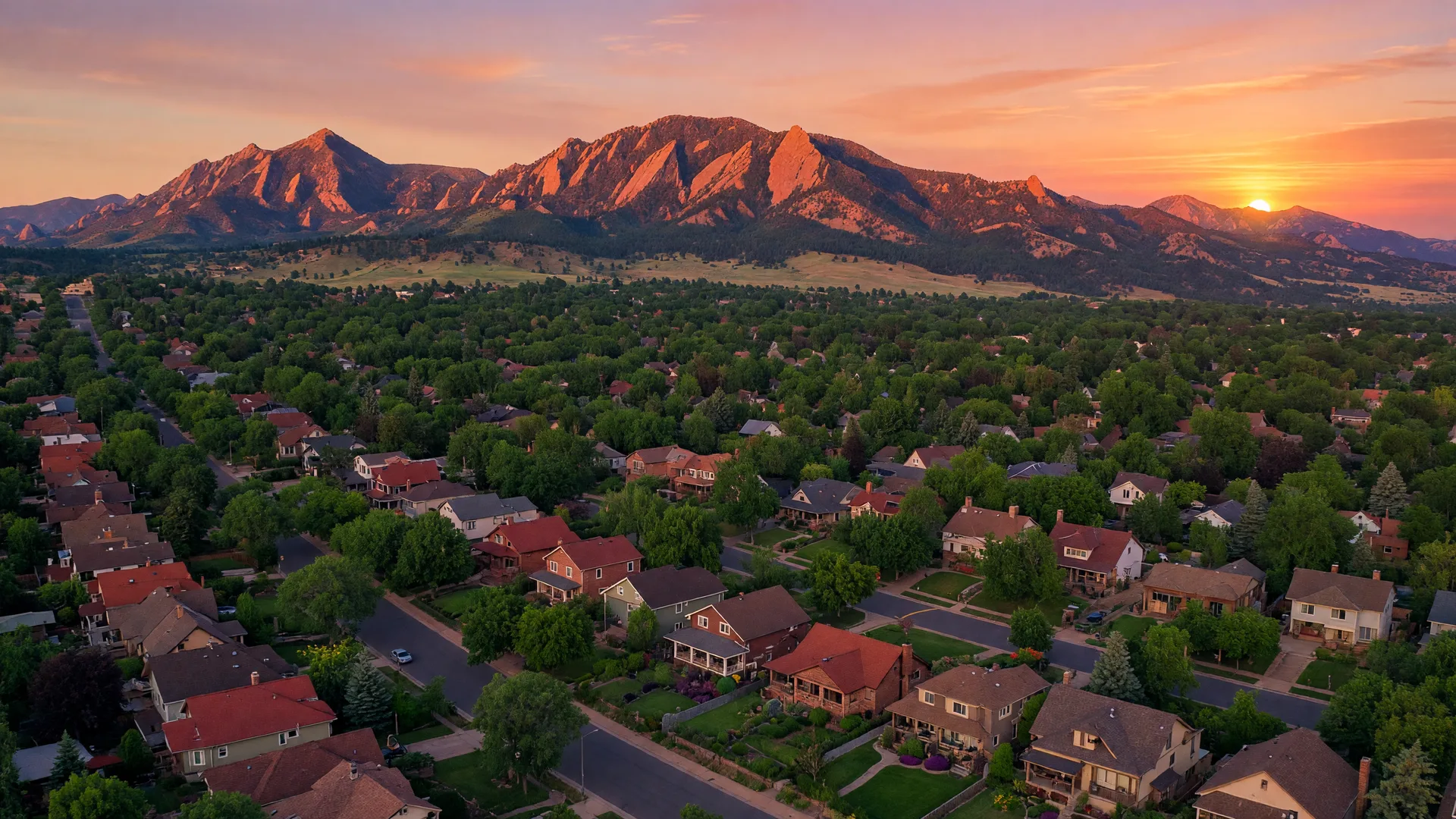 Aerial view of Boulder Colorado neighborhoods