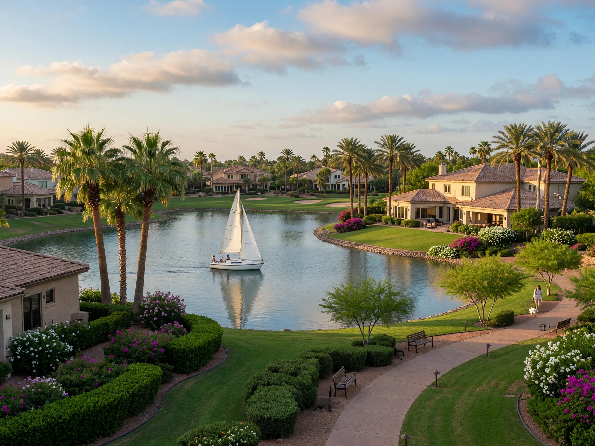 McCormick Ranch lakefront community with palm trees and upscale homes in Scottsdale Arizona