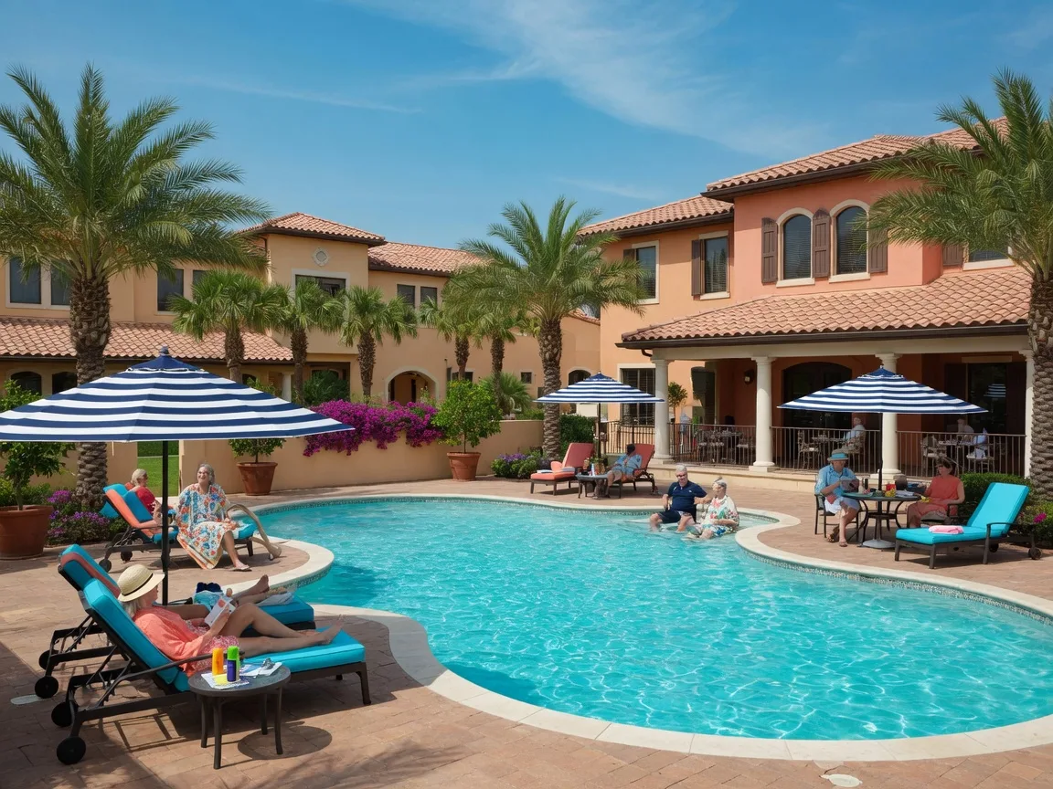 Resort-style swimming pool and lounge area at Sun City Georgetown active adult community