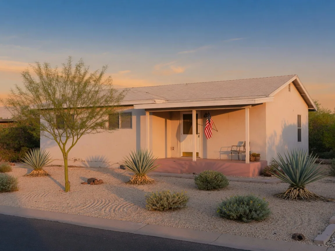 Small single-level affordable home with a covered porch in Arizona
