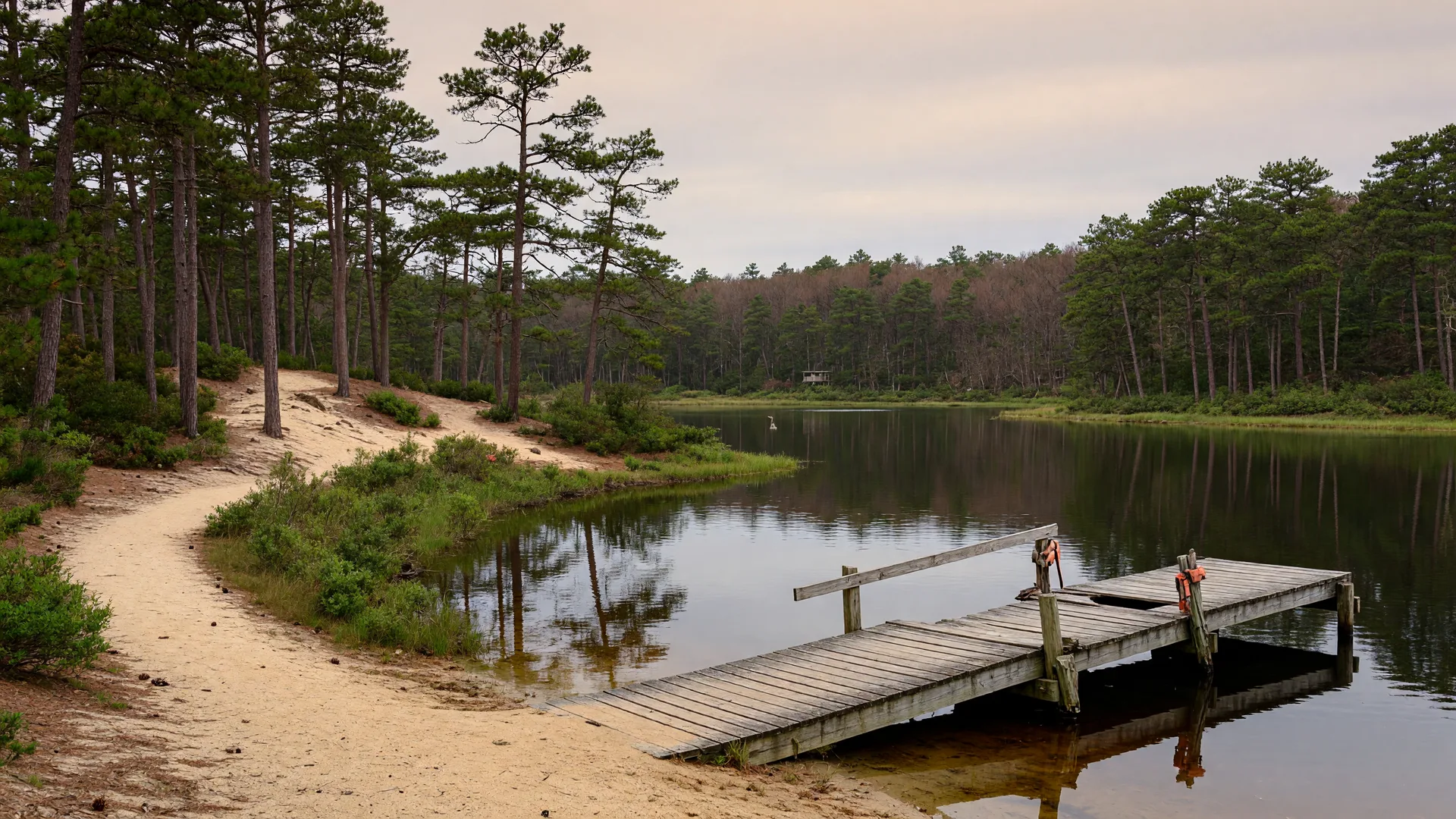 Scenic lake and pine forest in Pemberton Township, Burlington County NJ