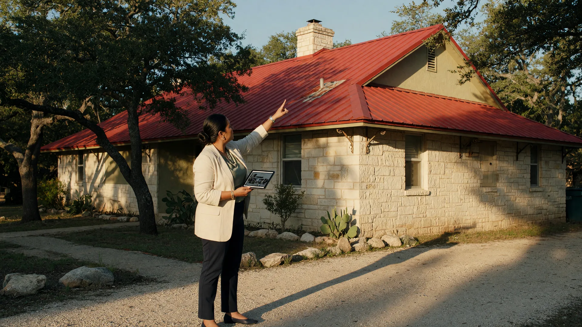 Annotated diagram showing the key areas to examine during a remote video tour of a Hill Country home