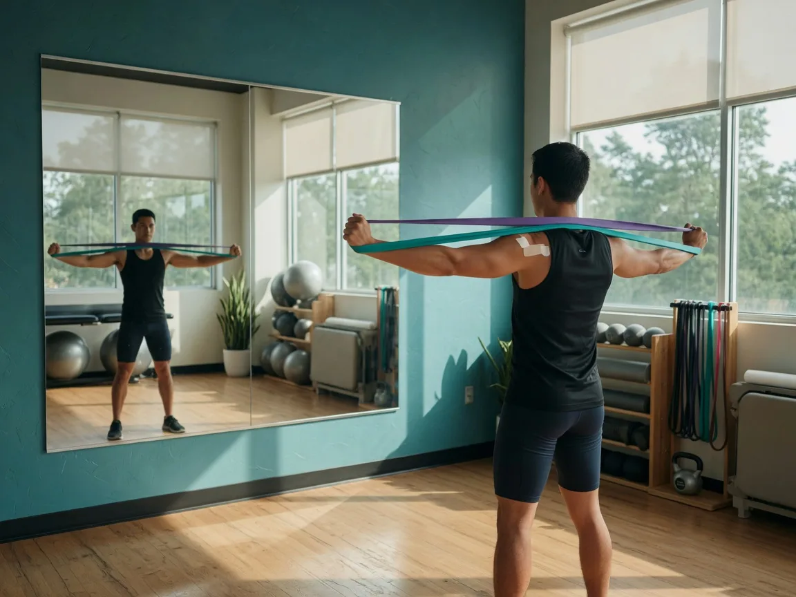 Athlete performing a resistance band exercise in the ChiroPrime Orlando rehabilitation studio