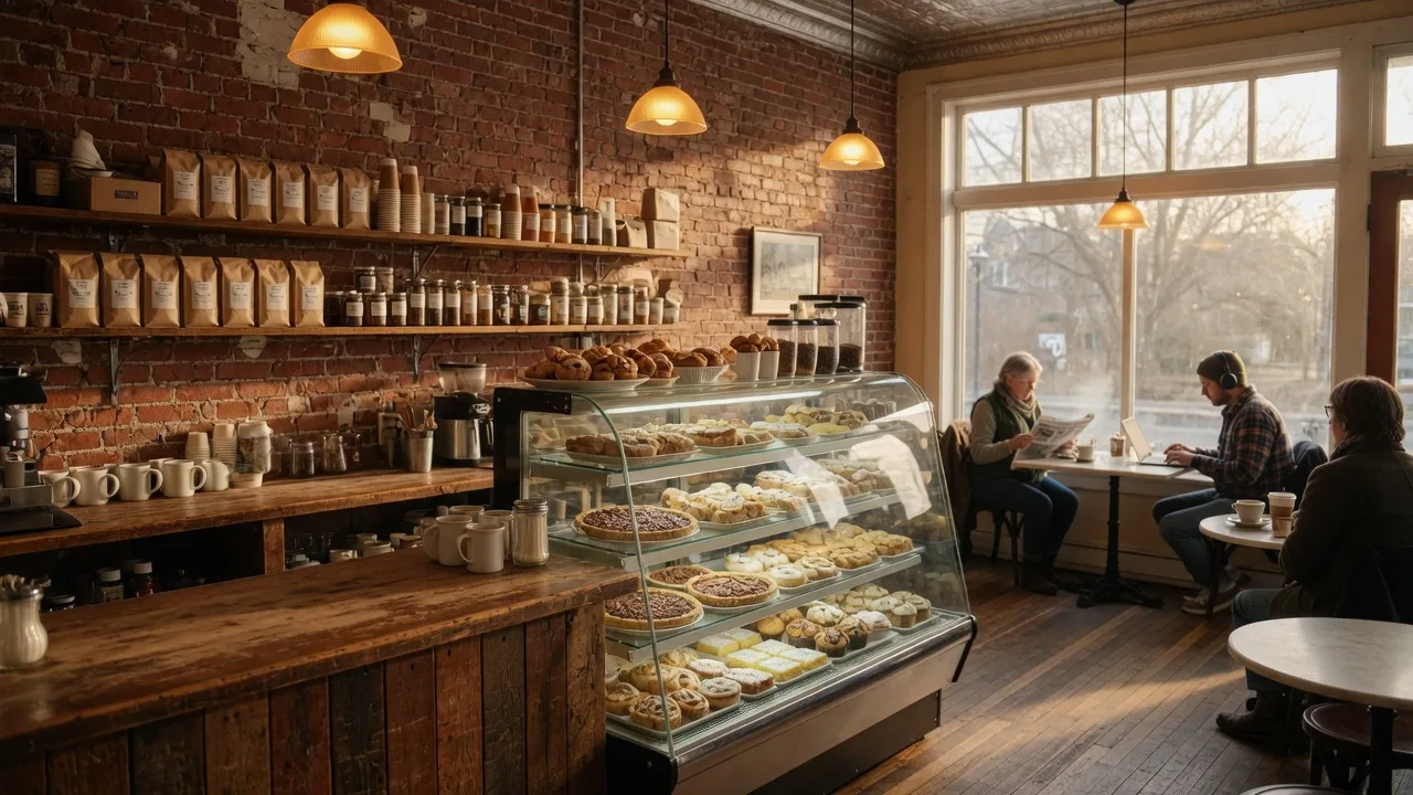 The warm, welcoming interior of a downtown Ambler cafe and bakery