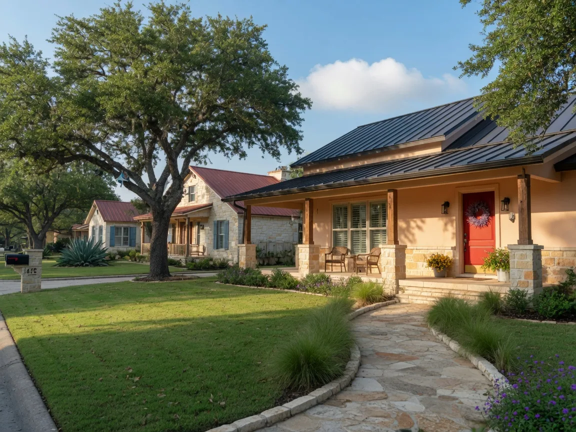 A welcoming single-story home in a San Antonio suburb in the morning light