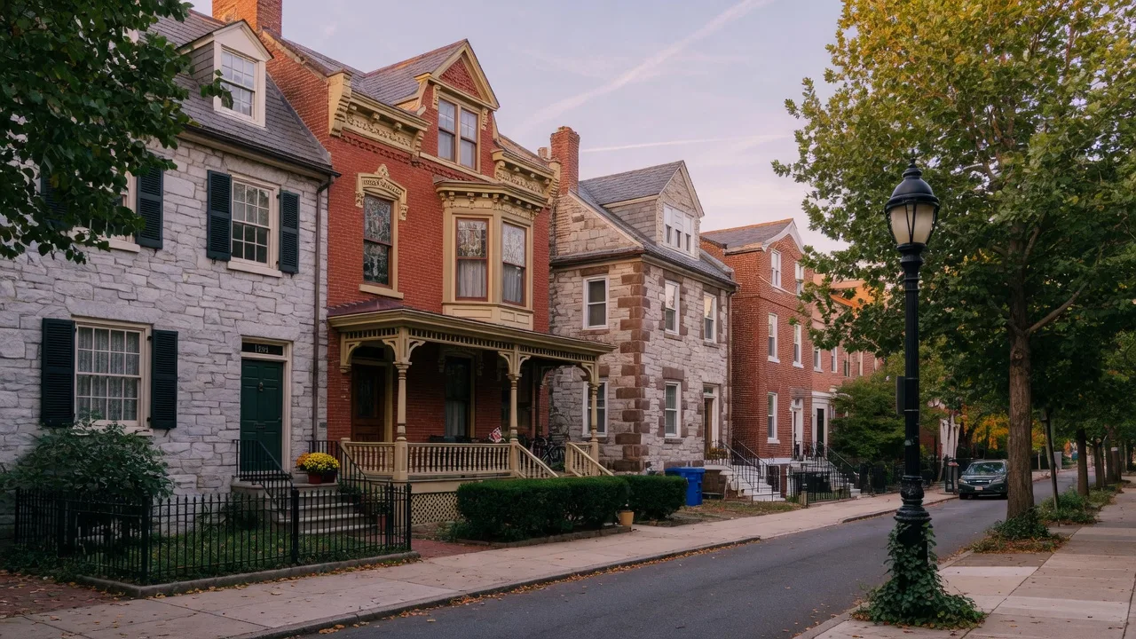 Historic colonial-era homes in Germantown, Philadelphia