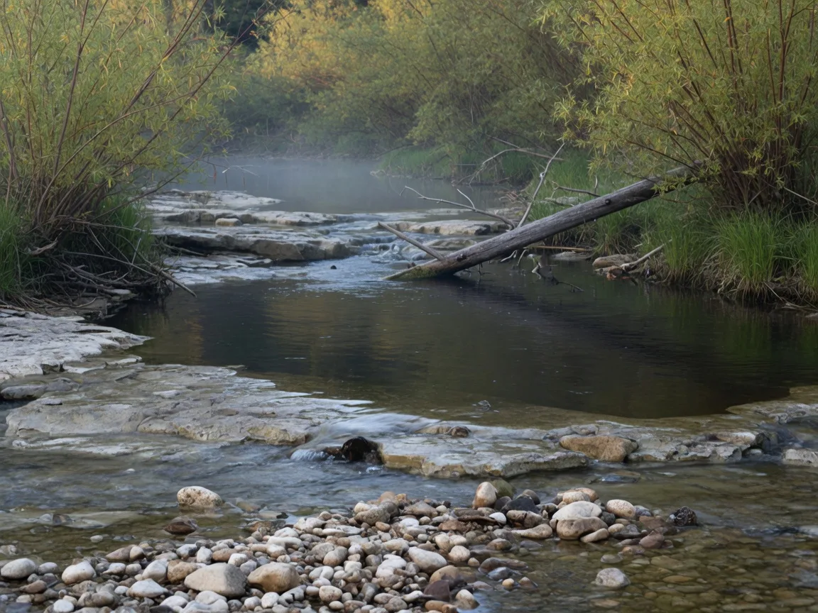 A clear creek running over limestone in the Wisconsin Driftless