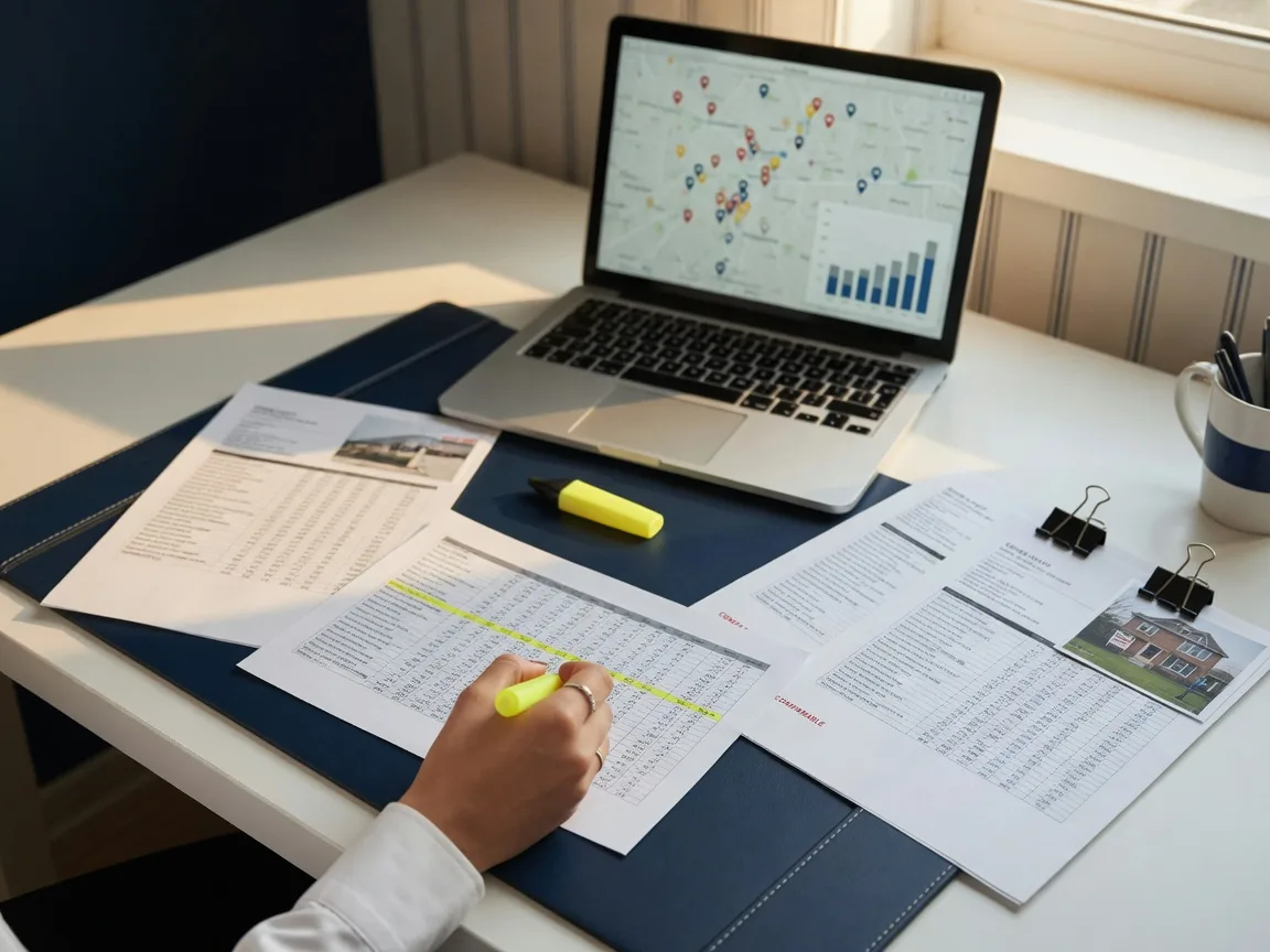 Agent building a valuation position with comparable sales, market data and printed reports.