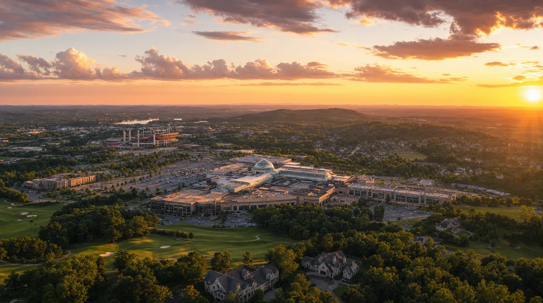 Hoover's Riverchase Galleria area, Ross Bridge community, and the rolling Piedmont landscape of Birmingham's premier suburb