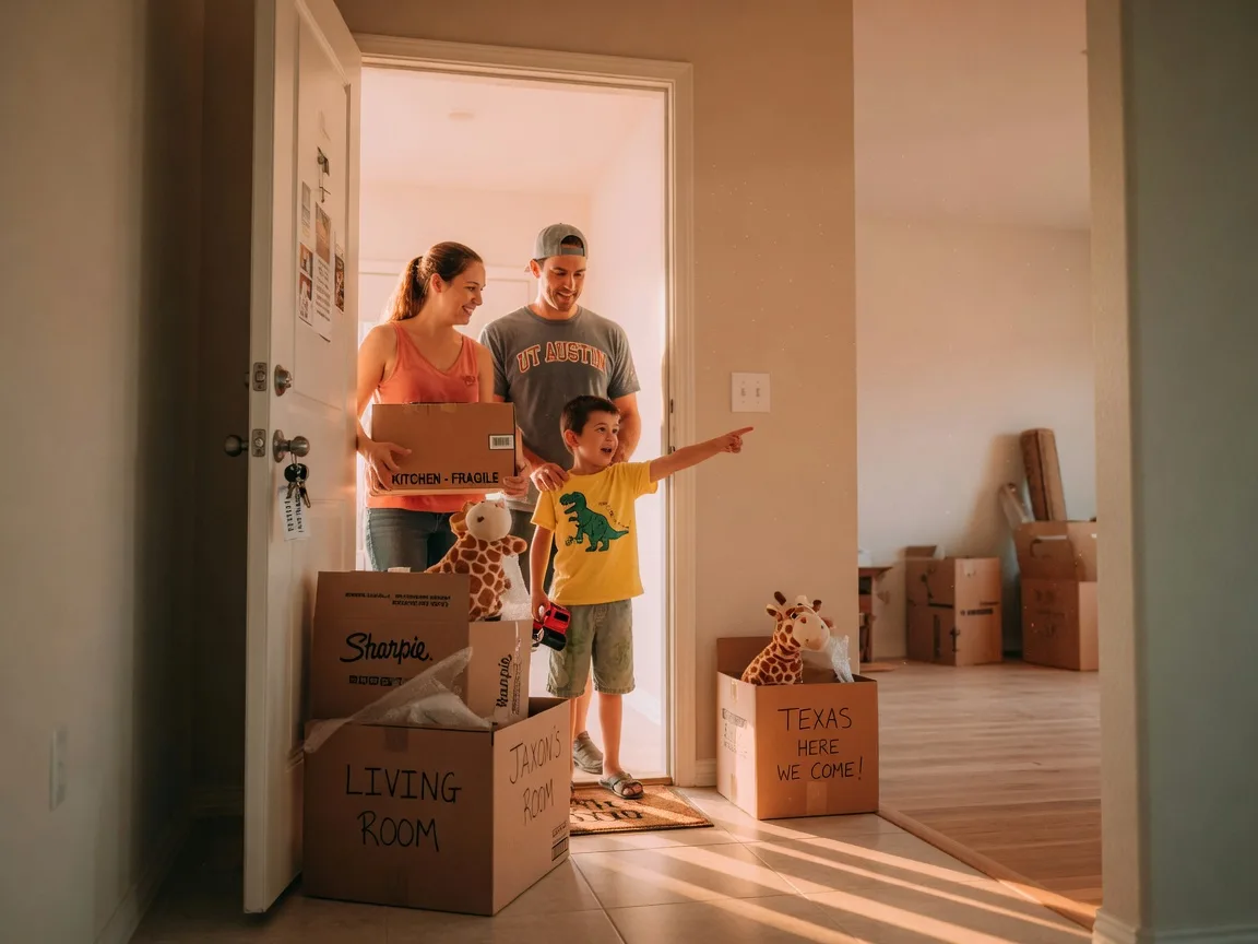 Young family moving into their first Texas home