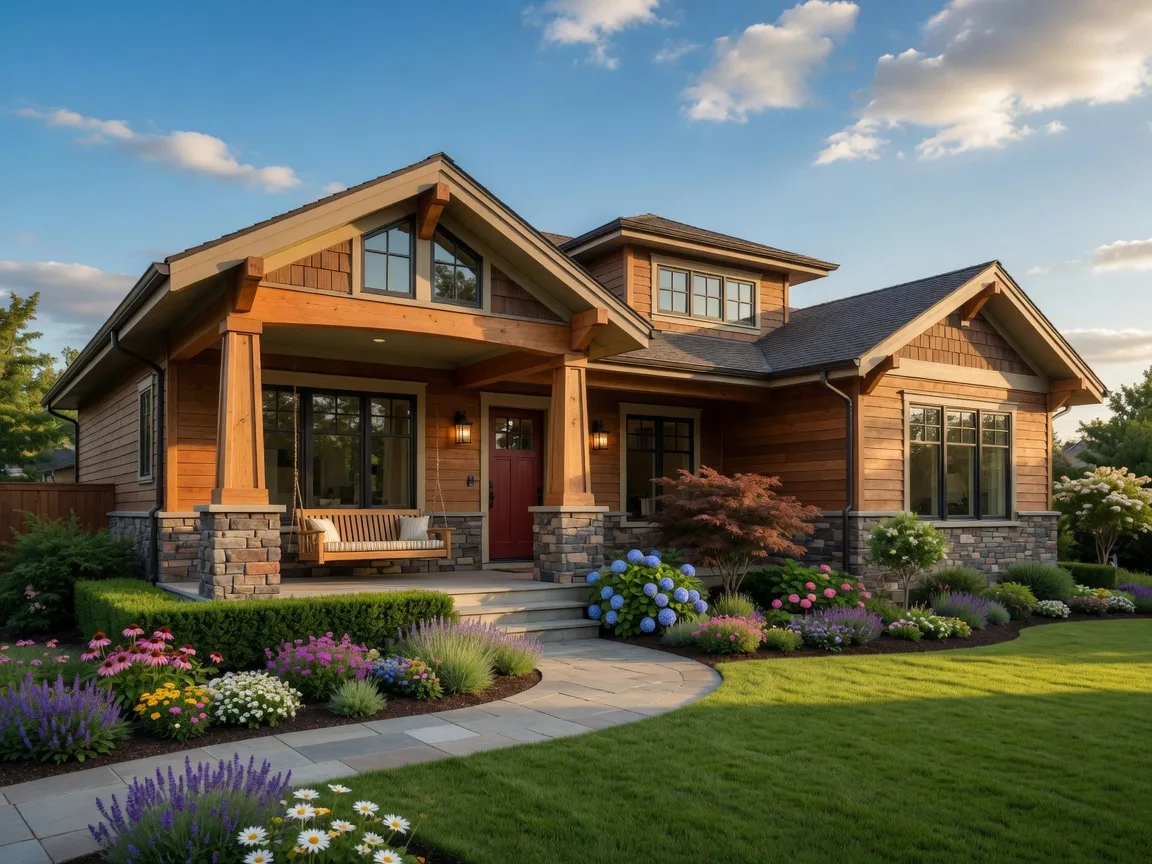 A beautiful new home exterior with a welcoming front porch, ready for its next owners