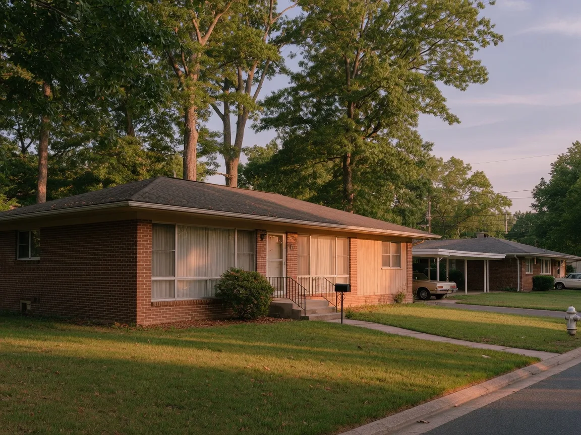 A classic mid-century split-level home under mature oak trees in a Maryland suburb