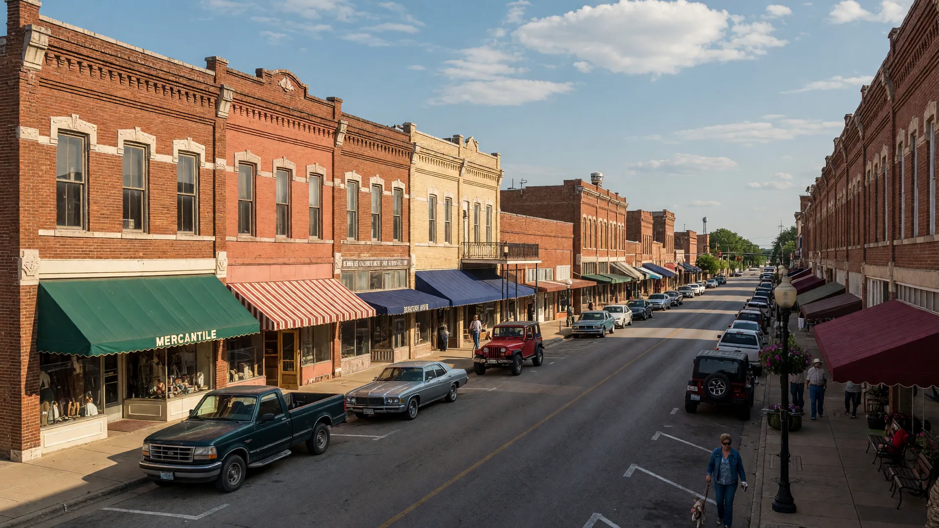 Historic downtown Brenham main street on a sunny afternoon