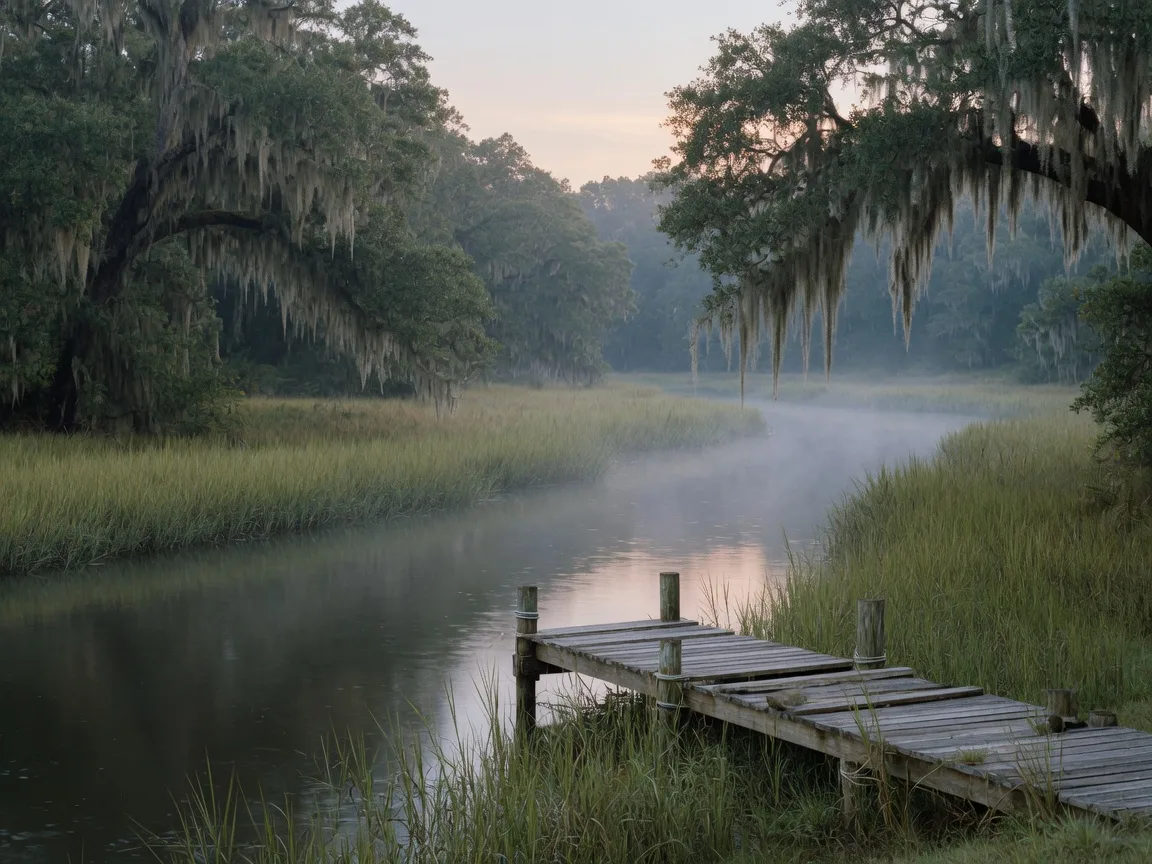 Peaceful Lowcountry creek and marsh at golden light