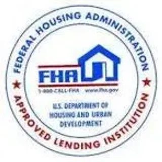 Circular blue and black logo for the Federal Housing Administration, and the U.S. Department of Housing and Urban Development