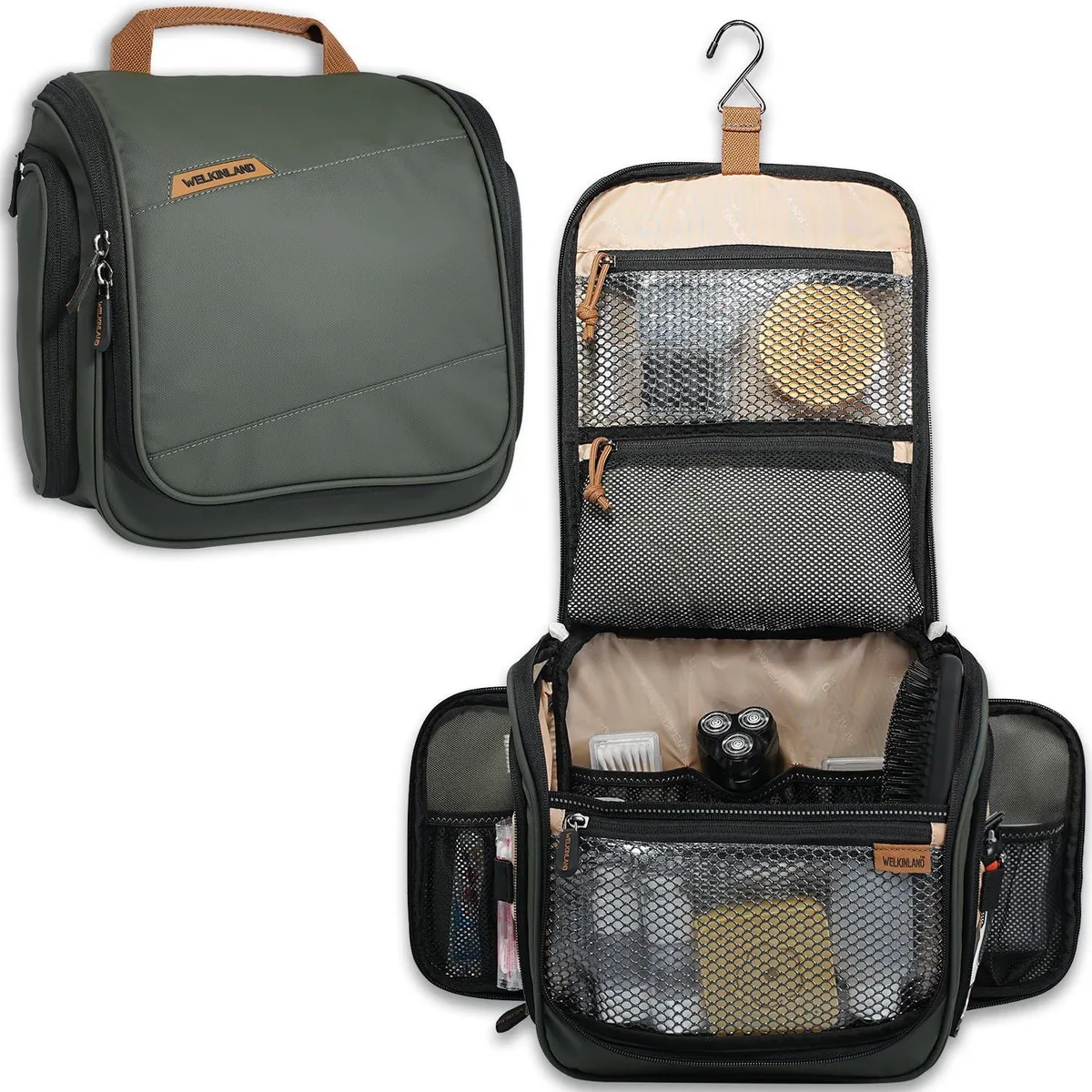 Bolsa de aseo colgante de 13 bolsillos para hombre, organizador colgante impermeable, fotografía de producto