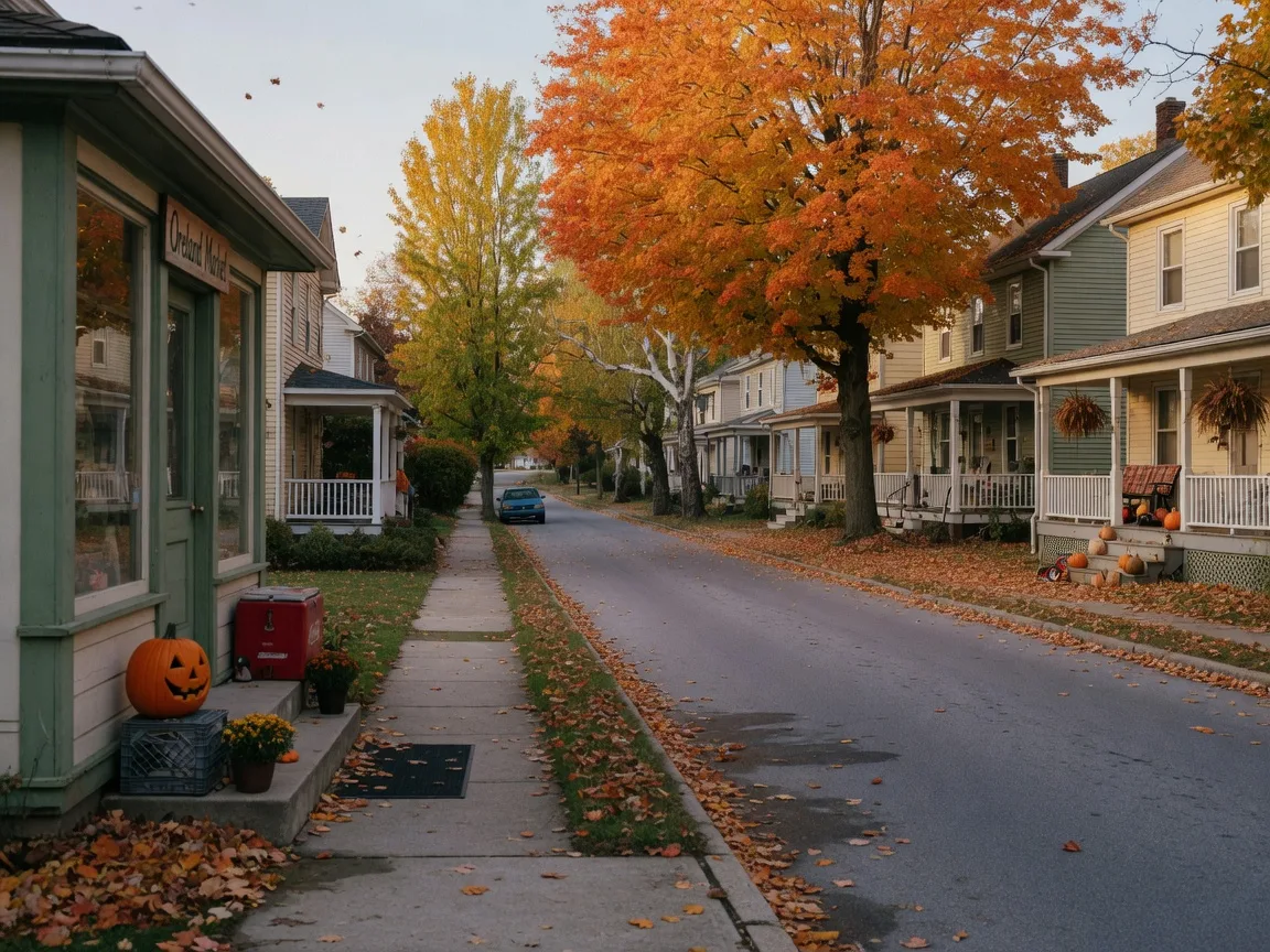 A cozy autumn street in Oreland, Pennsylvania in October