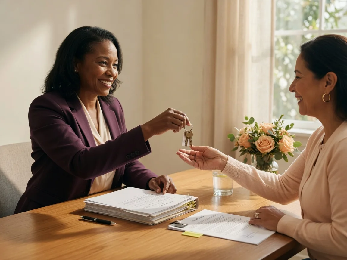 Real estate agent with sellers at closing table