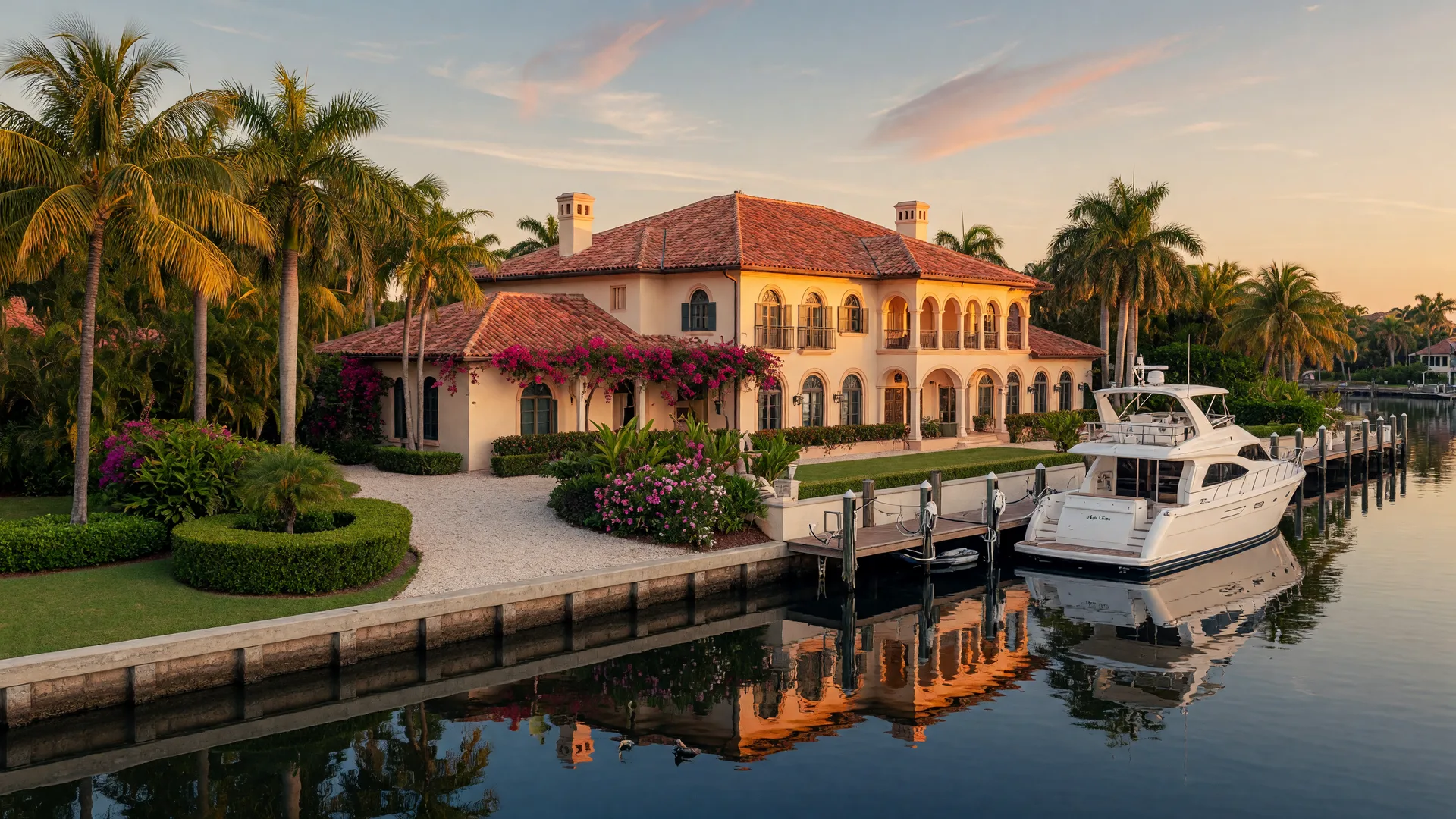 Luxury Mediterranean waterfront estate with a private dock in Port Royal, Naples, Florida