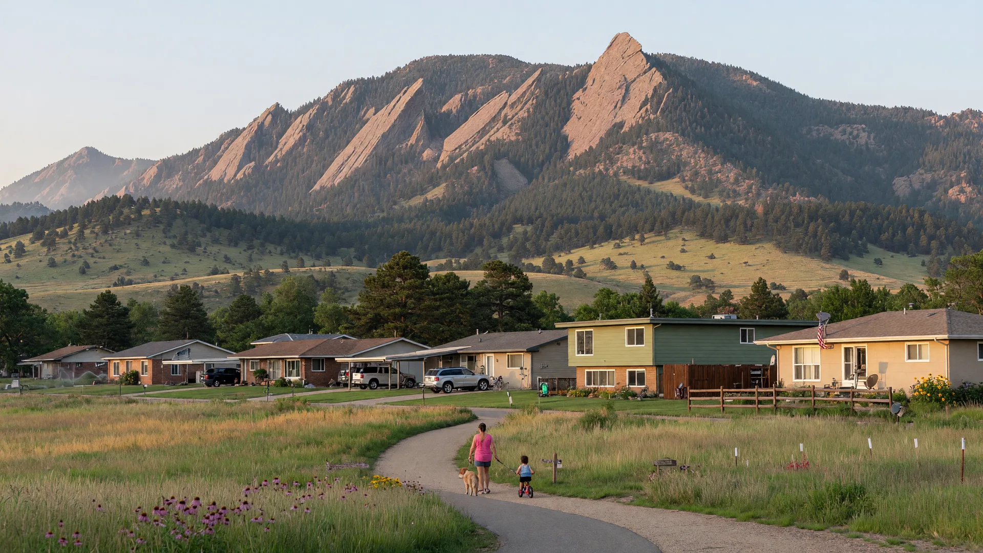South Boulder neighborhood with Flatirons and Green Mountain in background