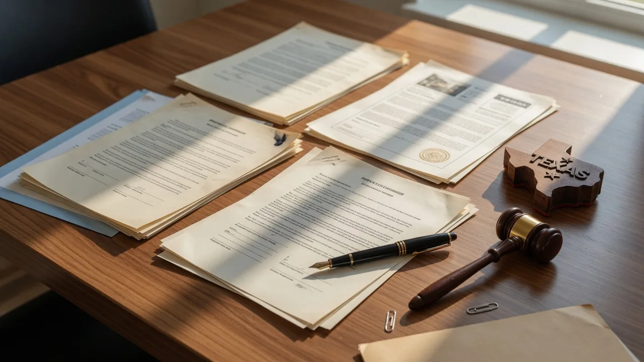 Real estate contract documents on a table with a pen