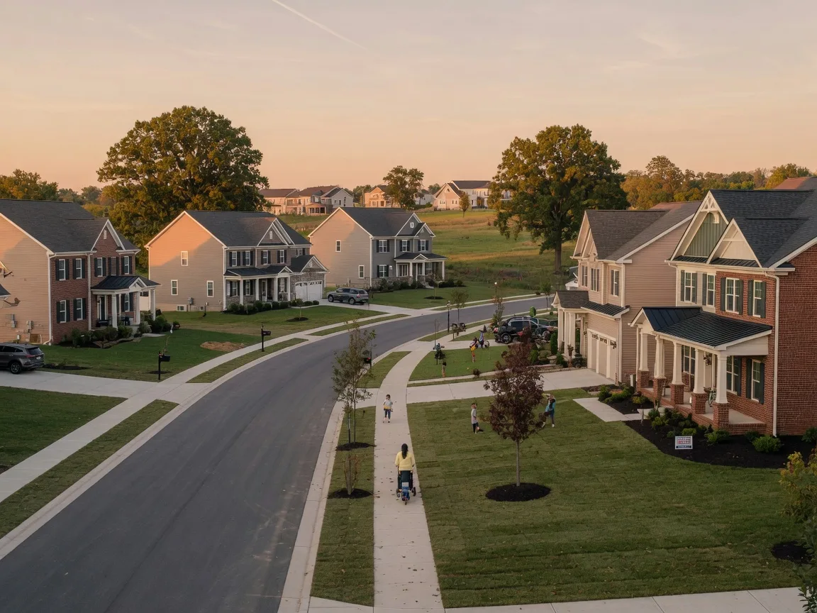 New construction traditional and craftsman homes in Delaware County Ohio with rolling terrain and mature trees