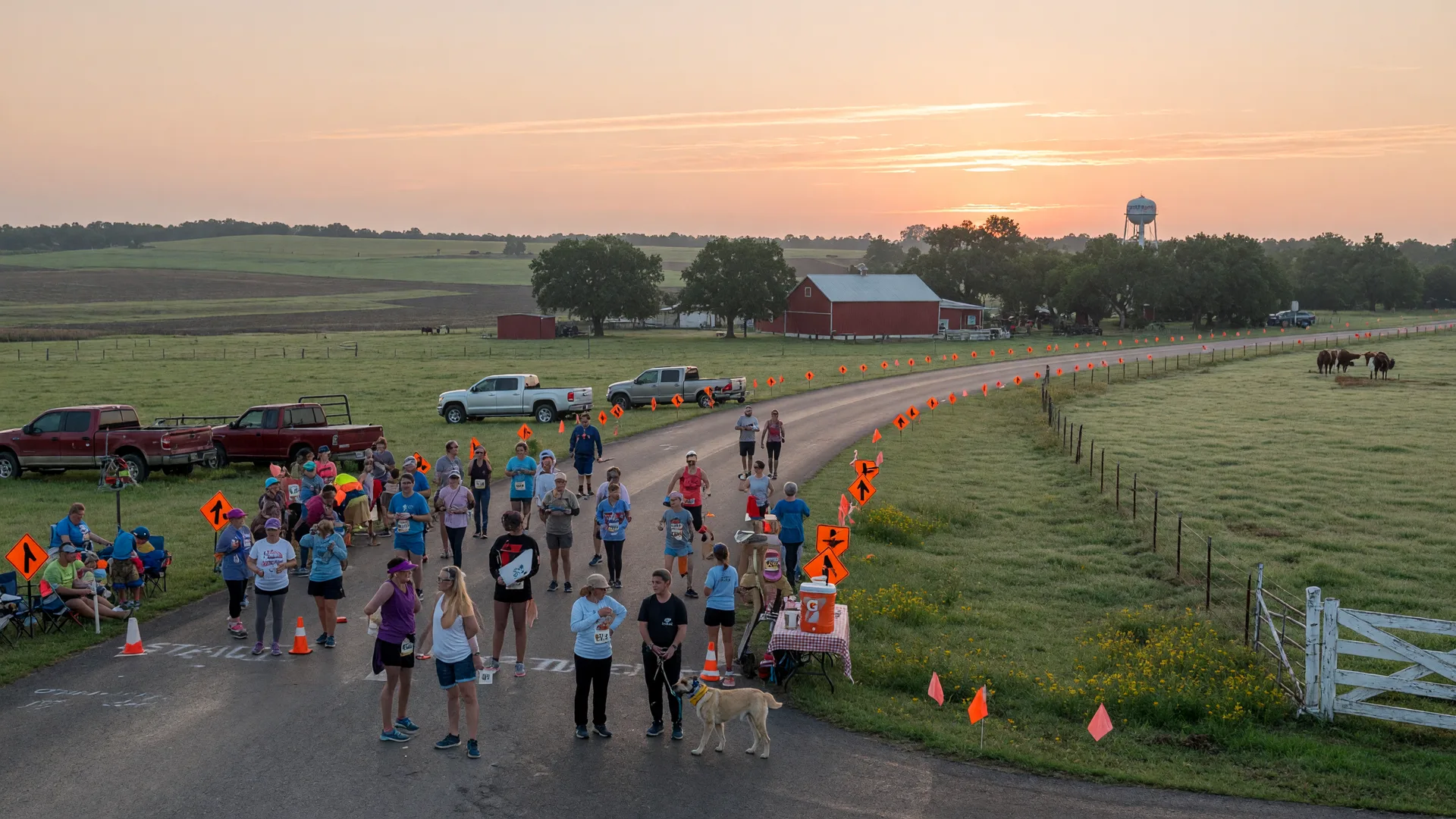 Runners gathering at sunrise for the Run Local 5K in Brenham, Texas